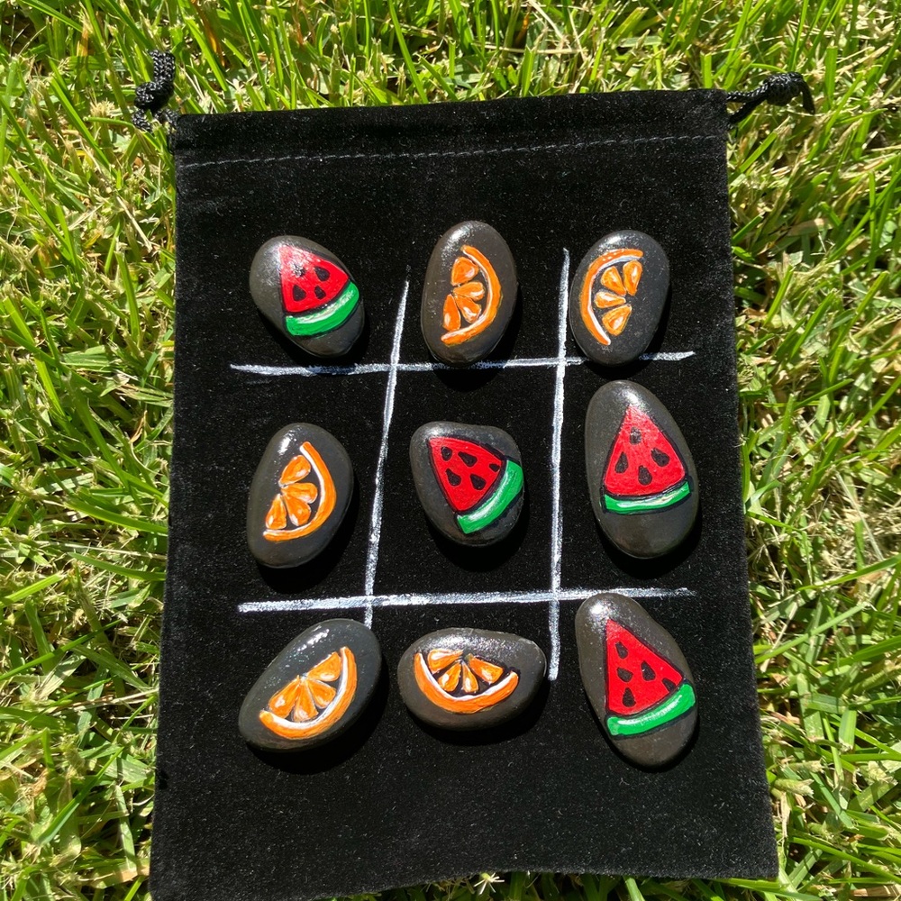 Fruits Tick tack toe Game, Painted Rock, Great Father Gift Set, Travel Game